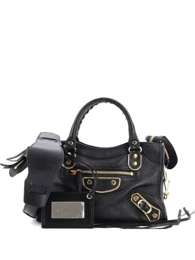 Pre-owned Balenciaga City Classic Metallic Edge Bag Leather Mini Satchel In Black