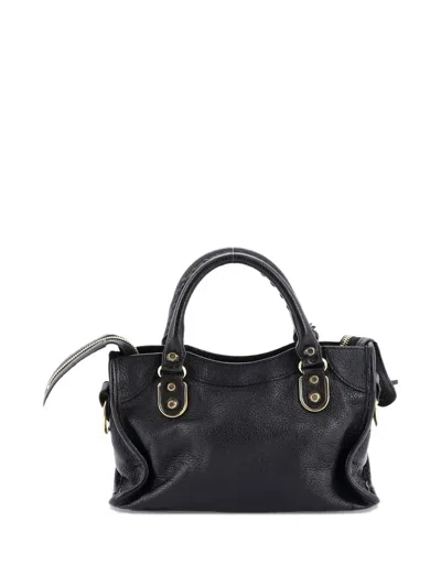 Pre-owned Balenciaga City Classic Metallic Edge Bag Leather Mini Satchel In Black