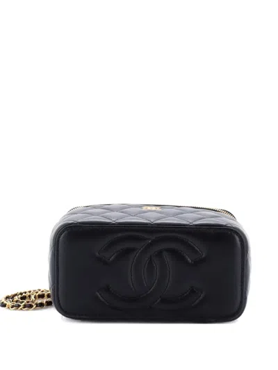 Pre-owned Chanel Coco De Toi Heart Vanity Case With Chain Quilted Lambskin Small Crossbody Bag In Black