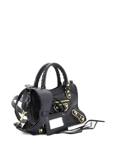 Pre-owned Balenciaga City Classic Metallic Edge Bag Leather Mini Satchel In Black