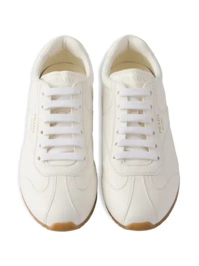 Prada Leather Lace-up Sneakers In White