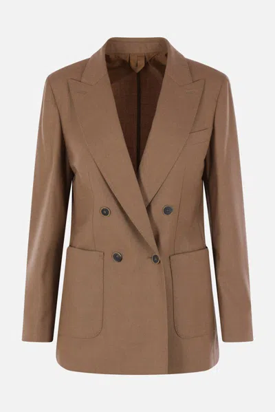 Max Mara Cashmere Double-breasted Jacket Featuring Pockets In Brown