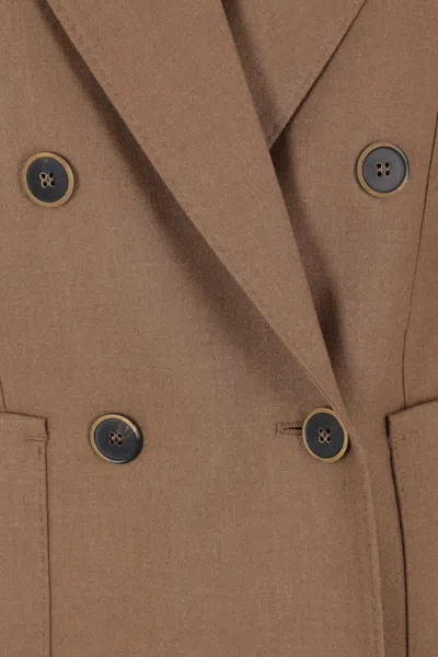 Max Mara Cashmere Double-breasted Jacket Featuring Pockets In Brown