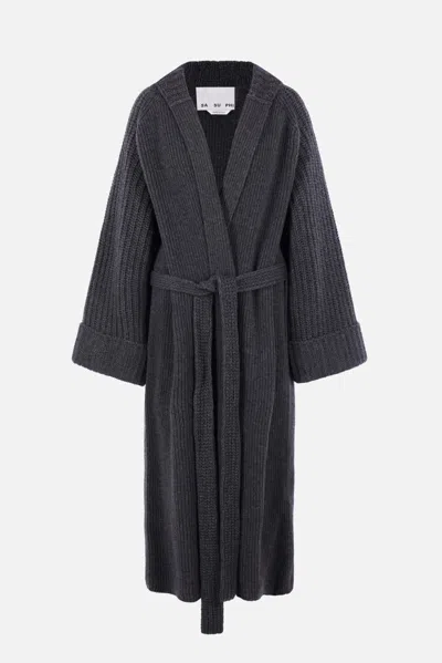 Sa Su Phi Hooded Belted Cardigan In Gray
