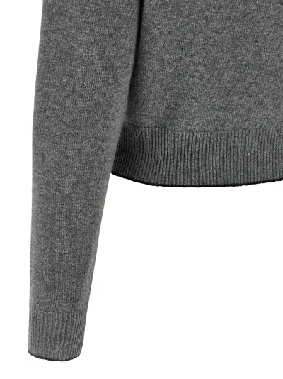 Chloé Wool And Cashmere Cardigan With Logo Knitwear Grey In Gray
