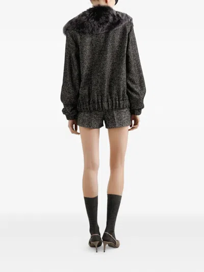 Dolce & Gabbana Herringbone Bomber Jacket Virgin Wool Blend In Black