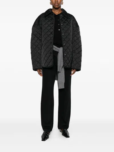 Totême Quilted Jacket Collared Neck Long Sleeves In Black
