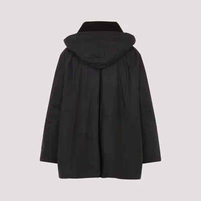 Barbour X Ganni Green Hood Ttn Duffle Wax Cotton Jacket In Black