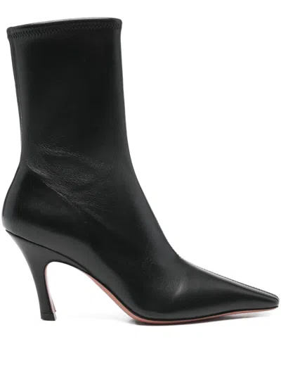 Amina Muaddi Jamie Nappa Leather Ankle Boots Stiletto In Black