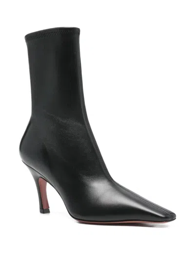 Amina Muaddi Jamie Nappa Leather Ankle Boots Stiletto In Black