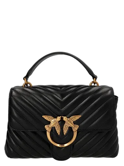 Pinko Classic Lady Love Bag Puff Chevron In Black-antique Gold