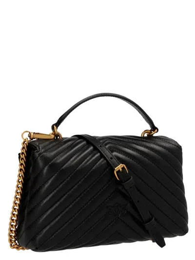 Pinko Classic Lady Love Bag Puff Chevron In Black-antique Gold
