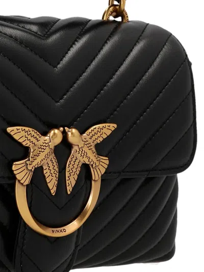 Pinko Classic Lady Love Bag Puff Chevron In Black-antique Gold