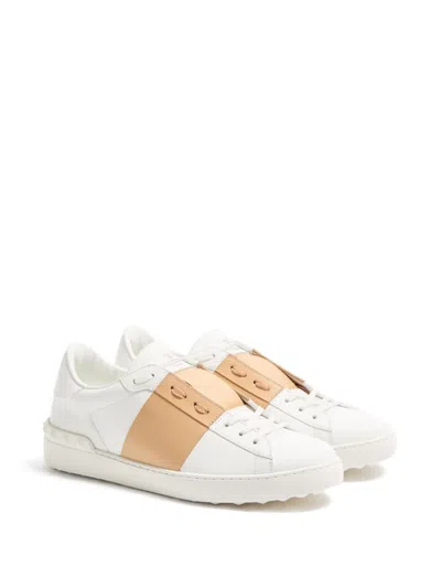 Valentino Garavani Open Sneakers In Leather With Contrast Colored Stripe And Stud Detail In Nude