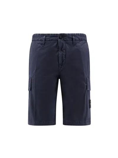 Stone Island Old Effect Cotton Cargo Bermuda Shorts Clothing In Blue