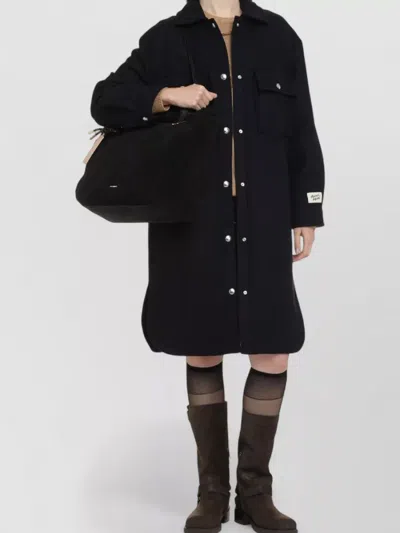 Maison Kitsuné Wool Coat Rounded Hem Side Slits In Blue