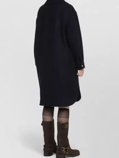 Maison Kitsuné Wool Coat Rounded Hem Side Slits In Blue