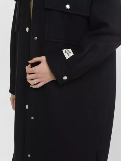 Maison Kitsuné Wool Coat Rounded Hem Side Slits In Blue