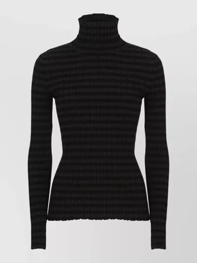 Mm6 Maison Margiela Ribbed Viscose High Neck Knit Sweater In Black