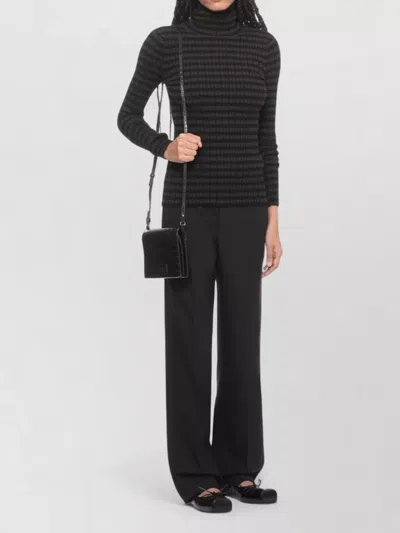 Mm6 Maison Margiela Ribbed Viscose High Neck Knit Sweater In Black