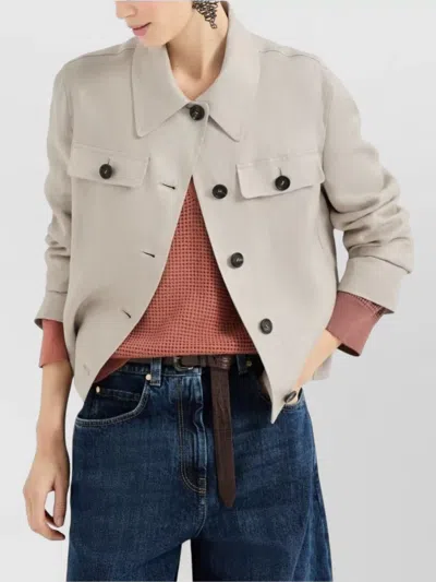 Brunello Cucinelli Linen Jacket Long Sleeves Point Collar In White