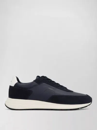 Hugo Boss Vinston Low Top Leather Suede Sneakers In Blue
