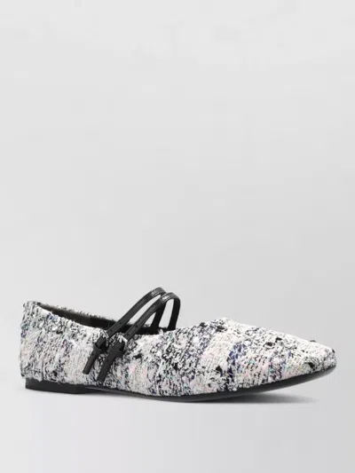 Tory Burch Double Strap Square Toe Textured Ballerinas In Gray