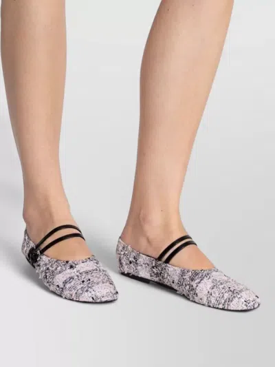 Tory Burch Double Strap Square Toe Textured Ballerinas In Gray