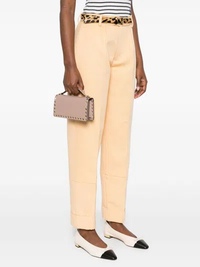 Valentino Rockstud Leather Clutch Wallet On Chain In Pink