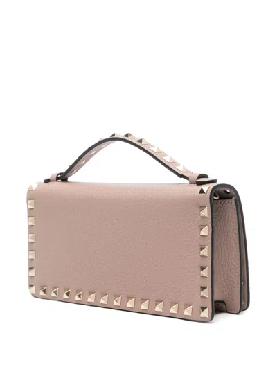 Valentino Rockstud Leather Clutch Wallet On Chain In Pink