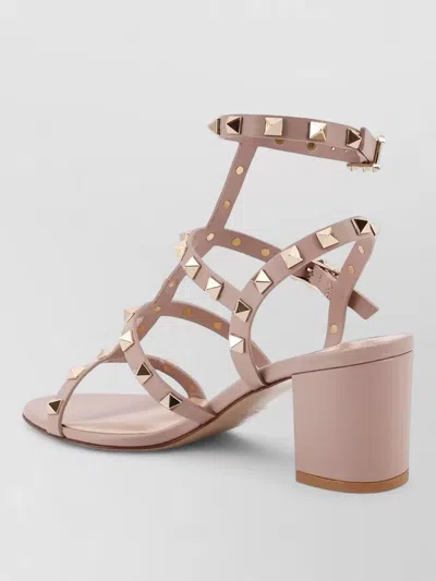 Valentino Block Heel Sandals Open Toe Ankle Strap In Pink