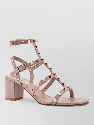 Valentino Block Heel Sandals Open Toe Ankle Strap In Pink