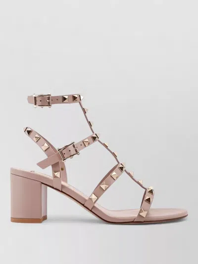 Valentino Block Heel Sandals Open Toe Ankle Strap In Pink