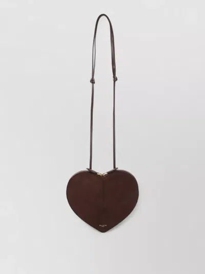 Alaïa Heart Shape Suede Shoulder Bag Goat Leather In Brown