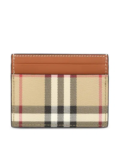 Burberry Check Pattern Leather Cardholder With Contrasting Trim In Brown