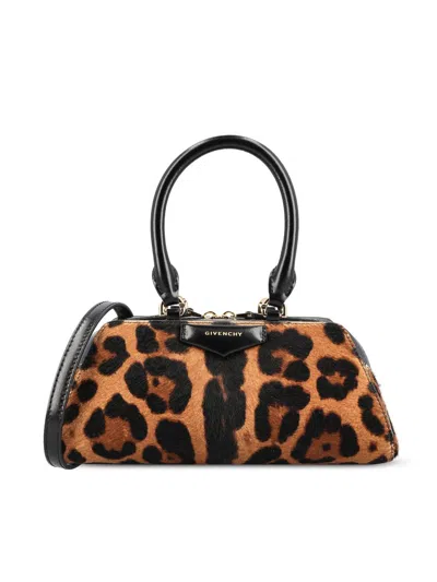 Givenchy Antigona East West Brown Mini Handbag With Animalier Print And Logo Lettering On The Front In Leathe In Animal Print