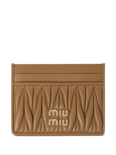 Miu Miu Quilted Nappa Leather Card Holder In Brown