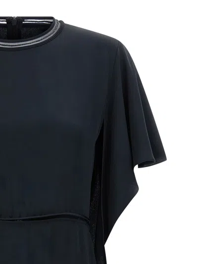 Fabiana Filippi Dress Ruffle Detail Asymmetrical Hem Round Neckline In Blue