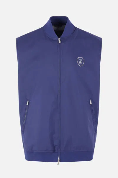Brunello Cucinelli Logo Detailed Zipped Gilet In Blue
