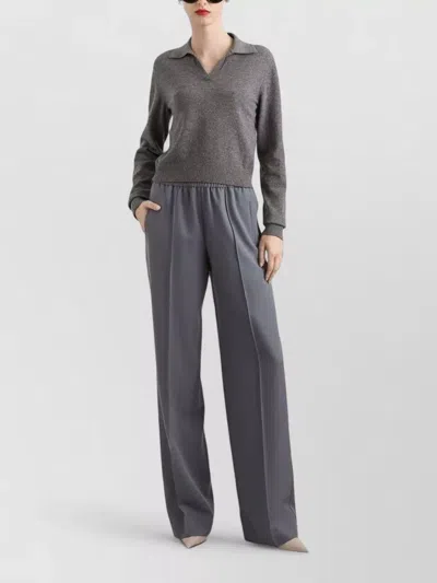 Dolce & Gabbana Knit Cropped Henley Long Sleeve Polo Top In Gray