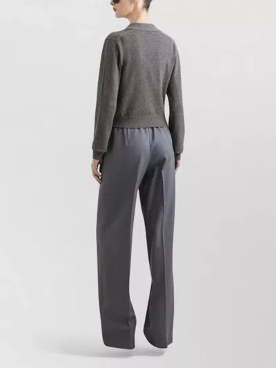 Dolce & Gabbana Knit Cropped Henley Long Sleeve Polo Top In Gray