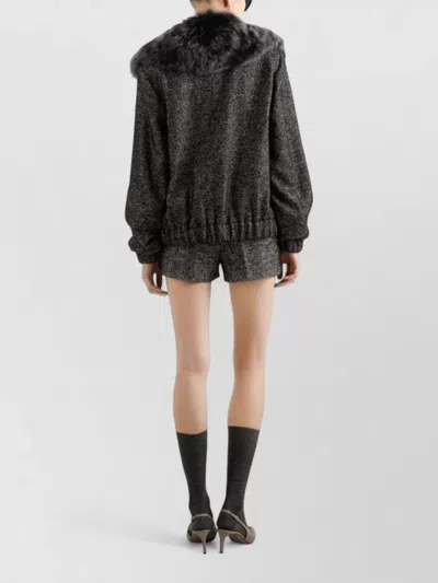 Dolce & Gabbana Herringbone Bomber Jacket Virgin Wool Blend In Black