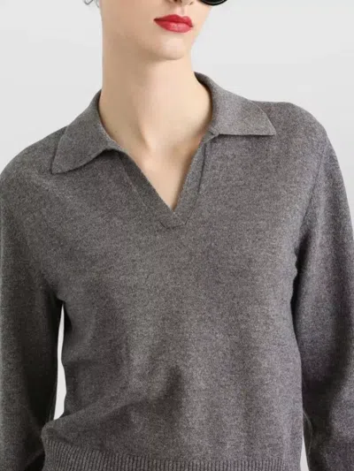 Dolce & Gabbana Knit Cropped Henley Long Sleeve Polo Top In Gray