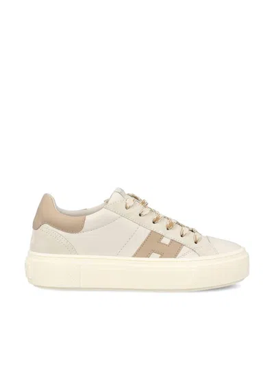 Hogan Low Top Sneakers Round Toe Contrast Panel In Neutral