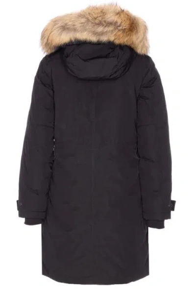 Woolrich Padded Coat With Removable Fur Hood In Black