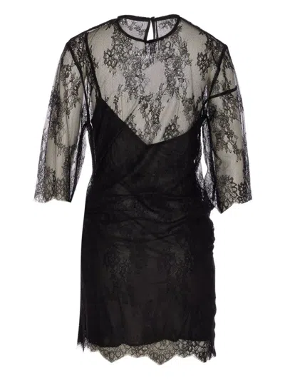 Liu •jo Chantilly Crystal Lace Mini Dress In Black