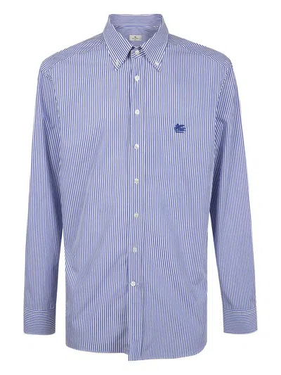 Etro Shirt Button Down Collar Striped Long Sleeves In Blue