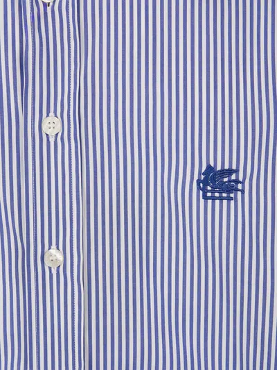 Etro Shirt Button Down Collar Striped Long Sleeves In Blue