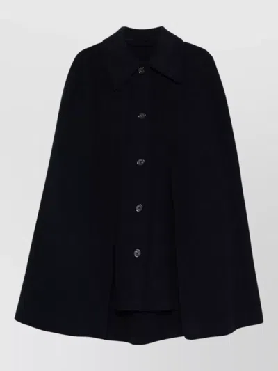Totême Wool Cape Coat Rear Vent Side Pockets In Black