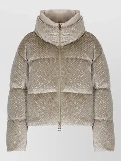 Herno Quilted Velvet Down Jacket High Neck In Neutral